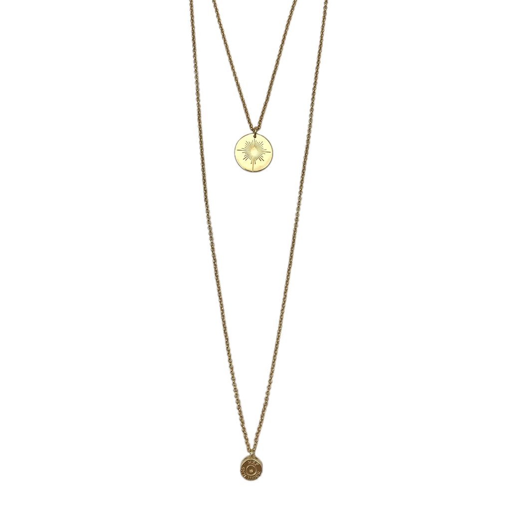 Layered North Star Bullet Necklace Recycled Bombshell Pendant Gold Plated