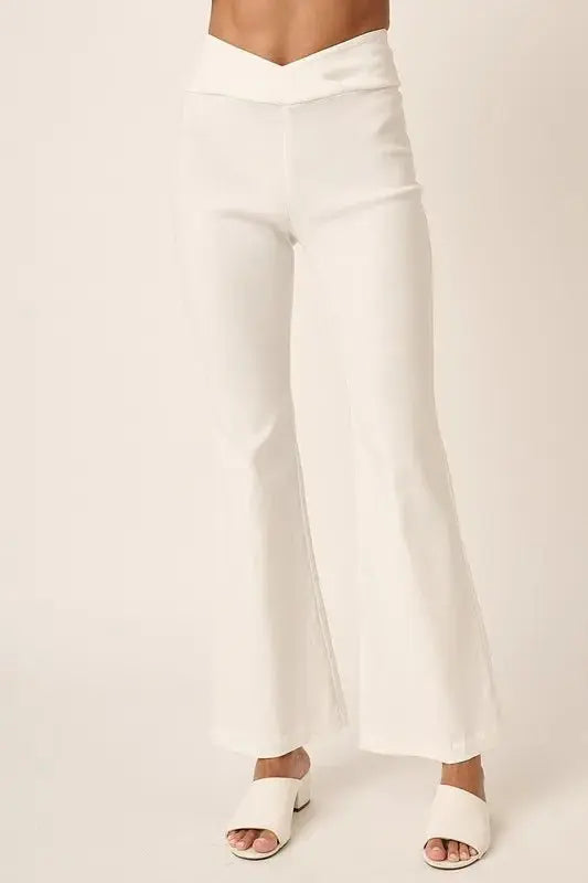 Trendsi Flare Pants Women's High Waist Casual Wide Leg Trousers Soft Comfy Ivory