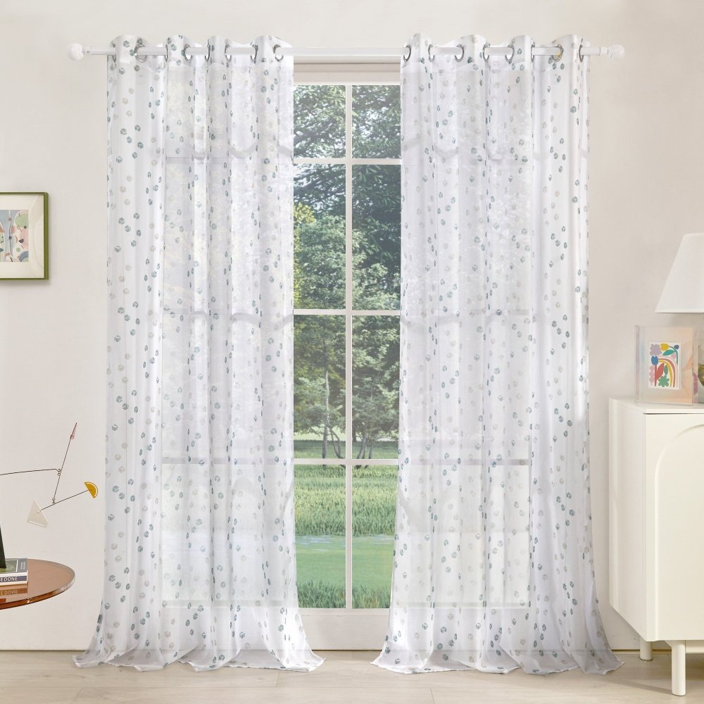 Modern Cubic Play Sheer Curtains White-Blue Cube