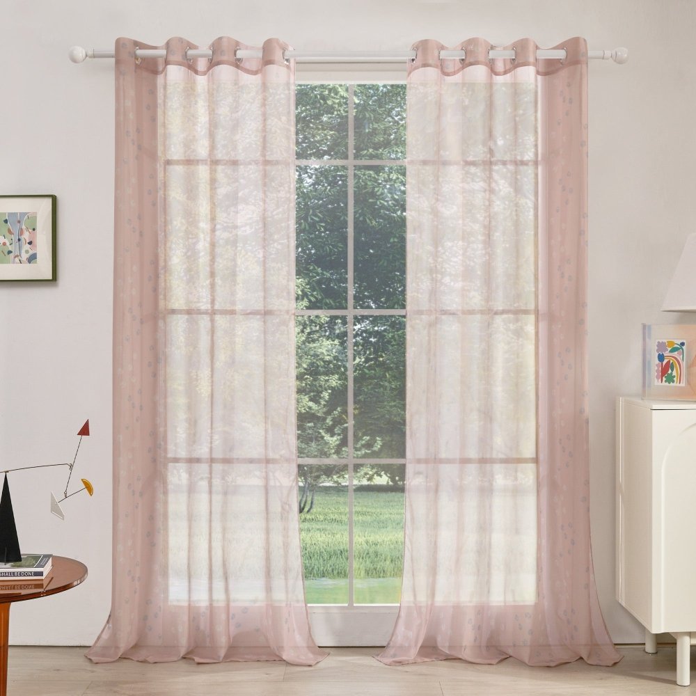 Modern Cubic Play Sheer Curtains Pink-Blue Cube