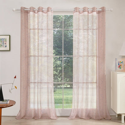 Modern Cubic Play Sheer Curtains Pink-Blue Cube