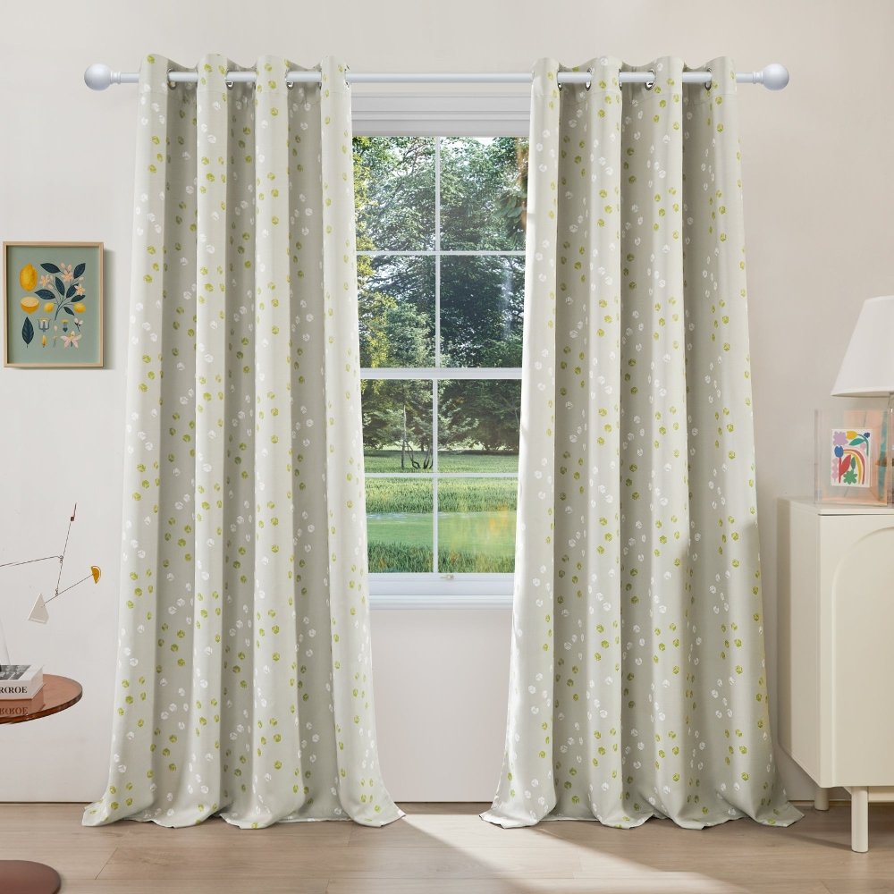 Modern Cubic Play Thermal Blackout Curtains Beige-Green Cube