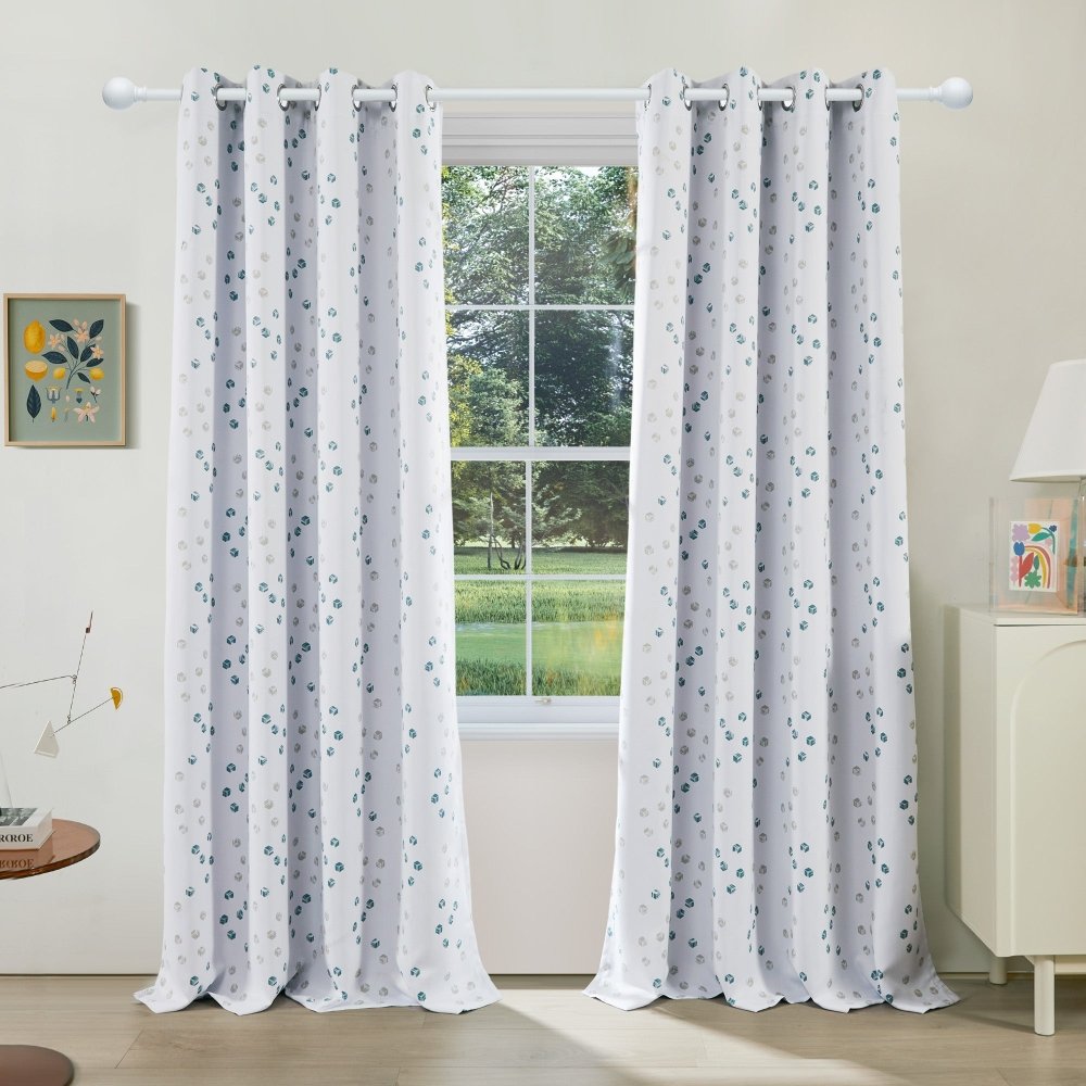 Modern Cubic Play Thermal Blackout Curtains White-Blue Cube