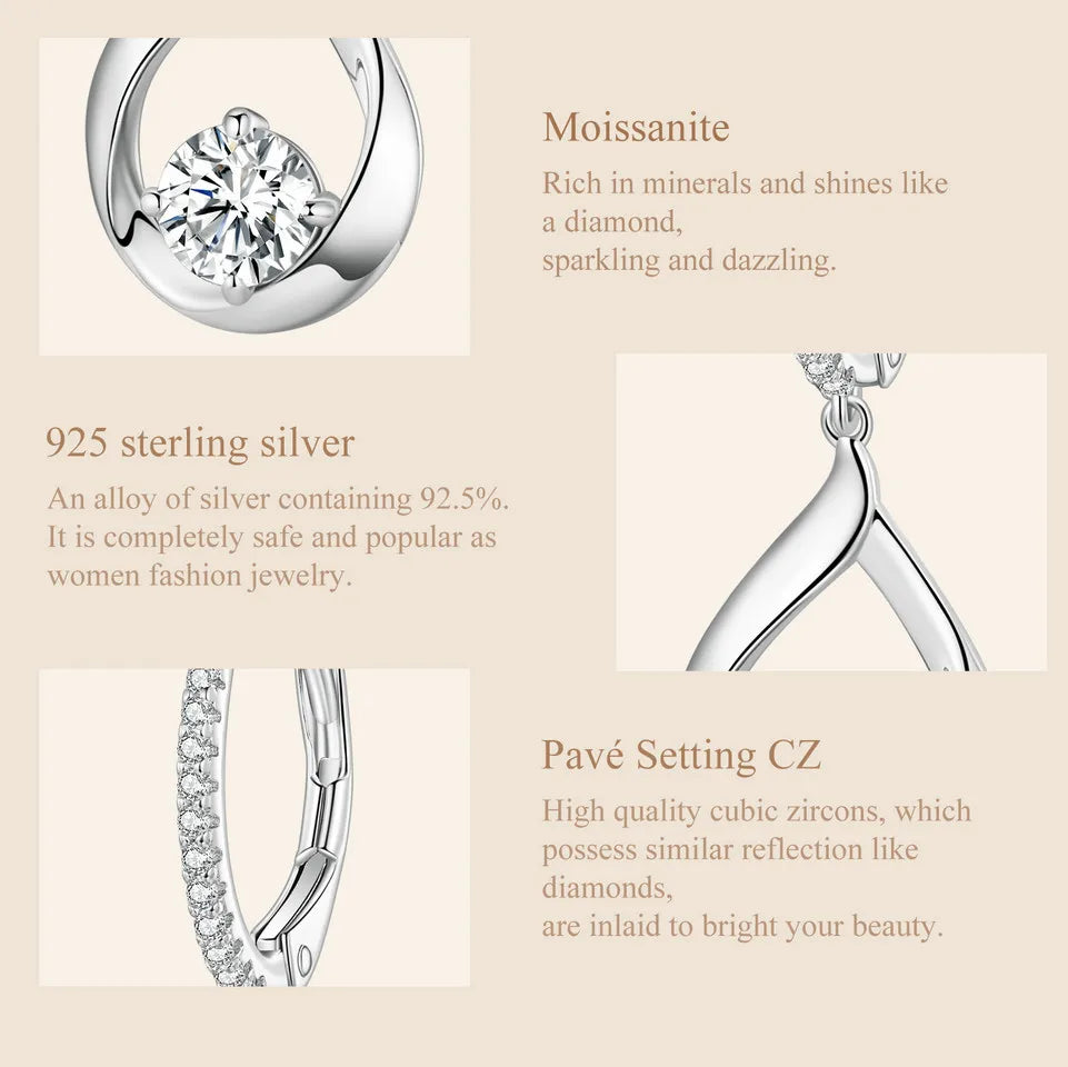 1CT Moissanite Waterdrop Necklace And Drop Earrings 925 Sterling Silver Wedding Bridal Jewelry Set