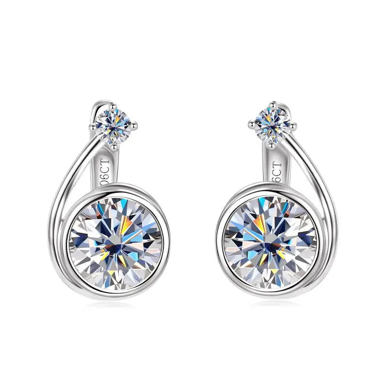 Moissanite Clip Hoop Earrings 925 Sterling Silver D-Color White Round Cut