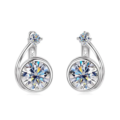 Moissanite Clip Hoop Earrings 925 Sterling Silver D-Color White Round Cut