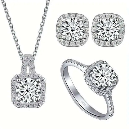 Moissanite D Color Round Cut 925 Sterling Silver Pendant Necklace and Studs Set white7