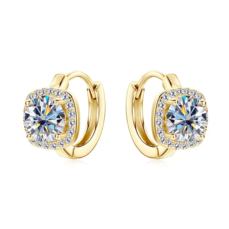 Moissanite Hoop Earrings 925 Sterling Silver Huggie For Women Girls Dainty yellow gold colored silver