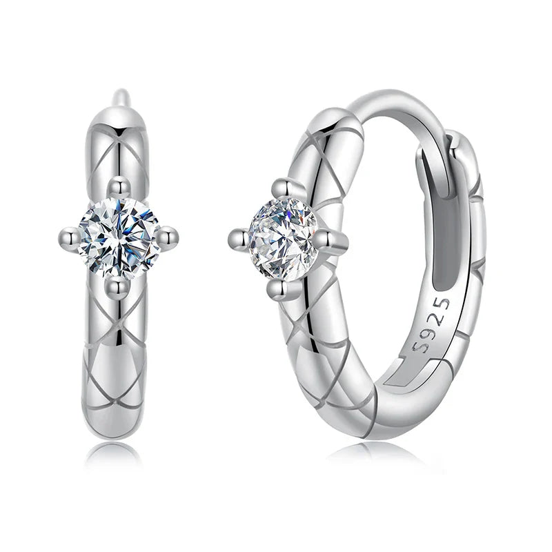 Moissanite Hoop Earrings Gold Plated 925 Sterling Silver Cut Hypoallergenic Single Stone Hoop