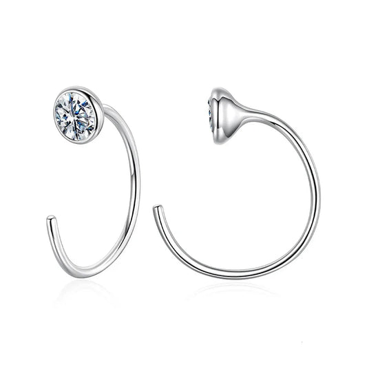 Moissanite Huggie Hoop Earrings 925 Sterling Silver Diamond Cut Dainty Hoops
