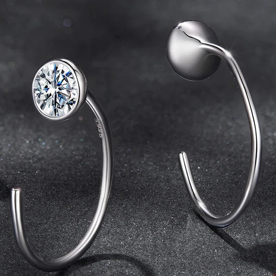 Moissanite Huggie Hoop Earrings 925 Sterling Silver Diamond Cut Dainty Hoops