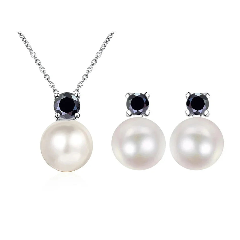 Moissanite Necklace Earrings Set Sterling Silver 925 Wedding Jewelry Gift 0.3ct each black