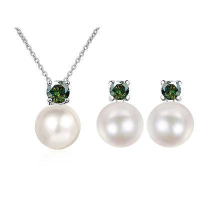 Moissanite Necklace Earrings Set Sterling Silver 925 Wedding Jewelry Gift 0.3ct each dark green
