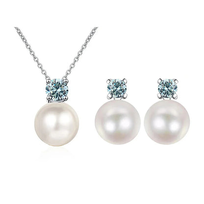 Moissanite Necklace Earrings Set Sterling Silver 925 Wedding Jewelry Gift 0.3ct each light blue