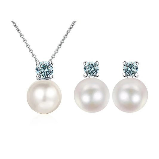 Moissanite Necklace Earrings Set Sterling Silver 925 Wedding Jewelry Gift 0.3ct each light blue