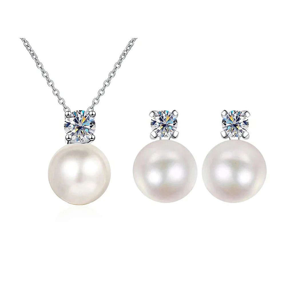 Moissanite Necklace Earrings Set Sterling Silver 925 Wedding Jewelry Gift 0.3ct each white