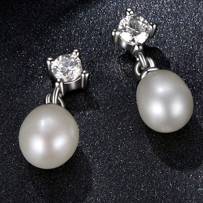 Moissanite Pearl Drop Earrings 925 Sterling Silver 0.1ct Dainty Mom Gift