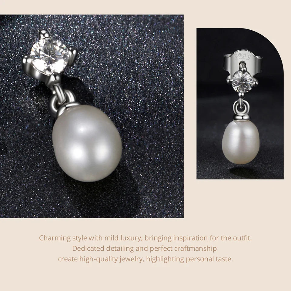 Moissanite Pearl Drop Earrings 925 Sterling Silver 0.1ct Dainty Mom Gift