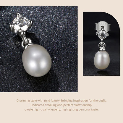 Moissanite Pearl Drop Earrings 925 Sterling Silver 0.1ct Dainty Mom Gift