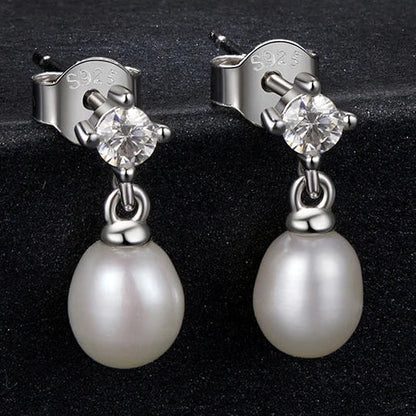 Moissanite Pearl Drop Earrings 925 Sterling Silver 0.1ct Dainty Mom Gift