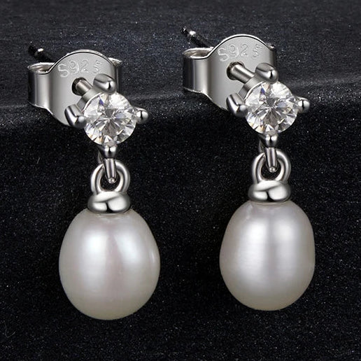 Moissanite Pearl Drop Earrings 925 Sterling Silver 0.1ct Dainty Mom Gift