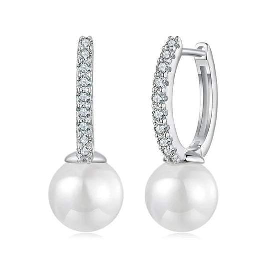 Moissanite Pearl Drop Earrings 925 Sterling Silver Shell Hoop Wedding Gift