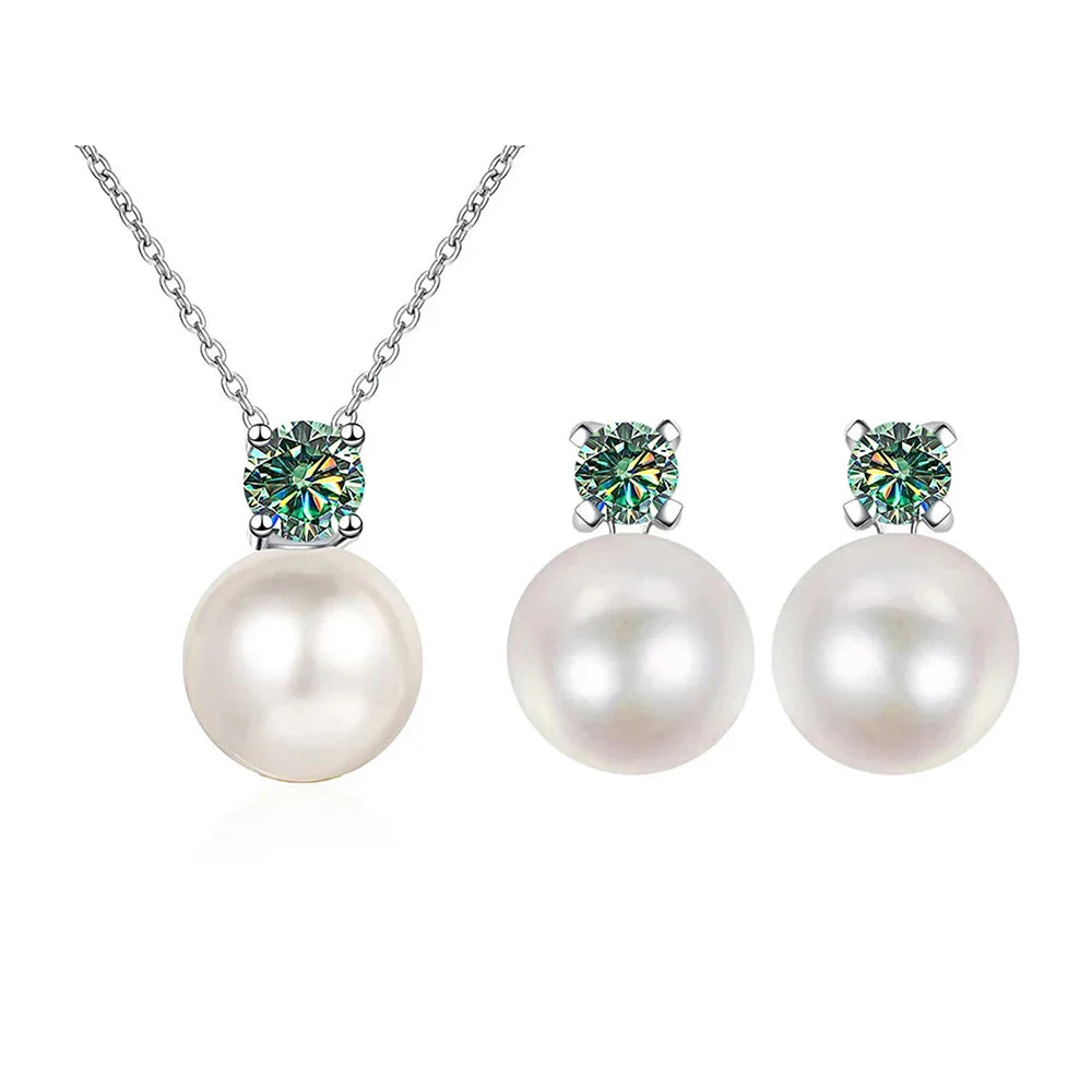 Moissanite Necklace Earrings Set Sterling Silver 925 Wedding Jewelry Gift 0.3ct each blue green