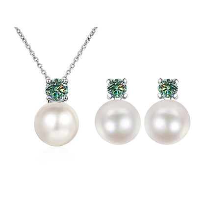 Moissanite Necklace Earrings Set Sterling Silver 925 Wedding Jewelry Gift 0.3ct each blue green