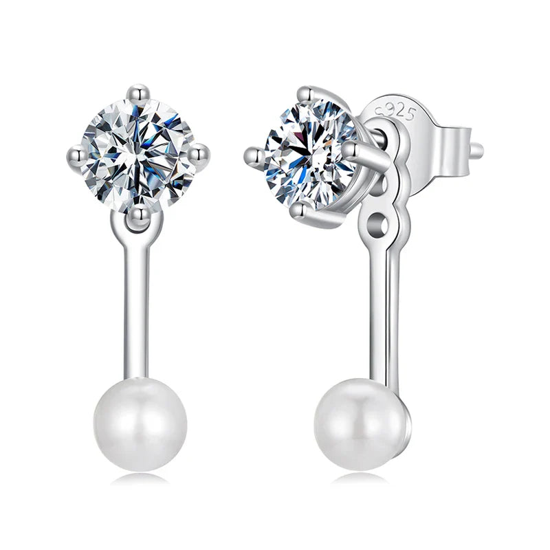 Moissanite Pearl Stud Earrings 925 Sterling Silver Lab Diamond CZ Bridal Gift pearl drop stud