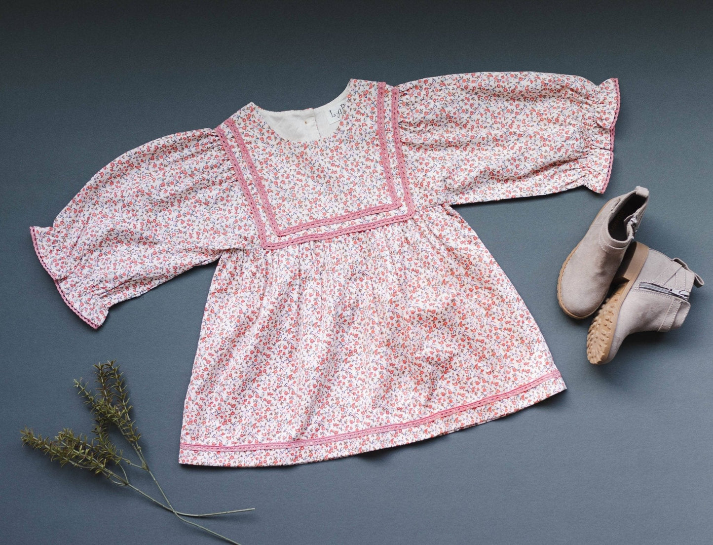 Pink Ditsy Floral Corduroy Dress | Girls’ Lace Trim Autumn Dress