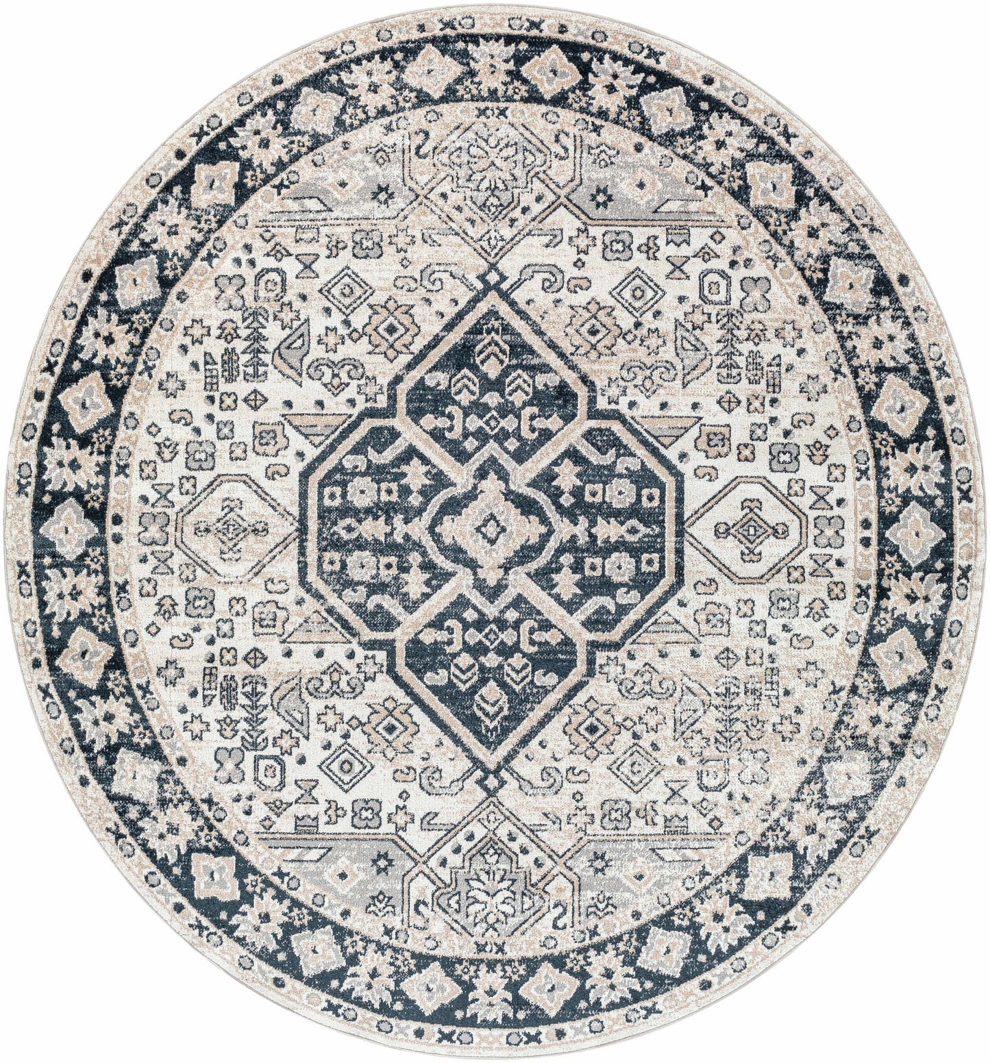 Cabacungan Cream & Gray Washable Area Rug - Clearance 6'7" x 6'7" Round