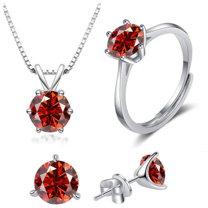 925 Sterling Silver 1ctx4 D Moissanite Necklace Earrings Set Bridal Jewelry red resizable