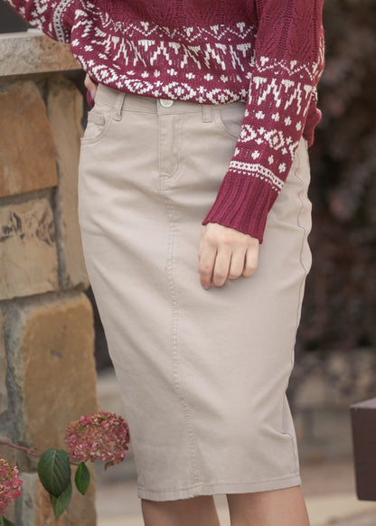 Remi Simply Taupe Denim Midi Skirt