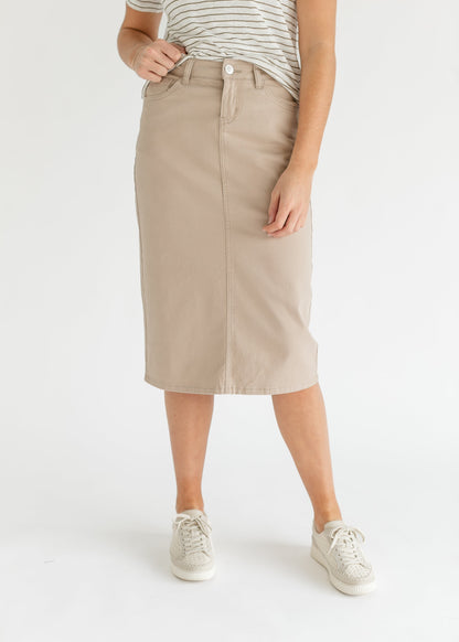 Remi Simply Taupe Denim Midi Skirt 29"