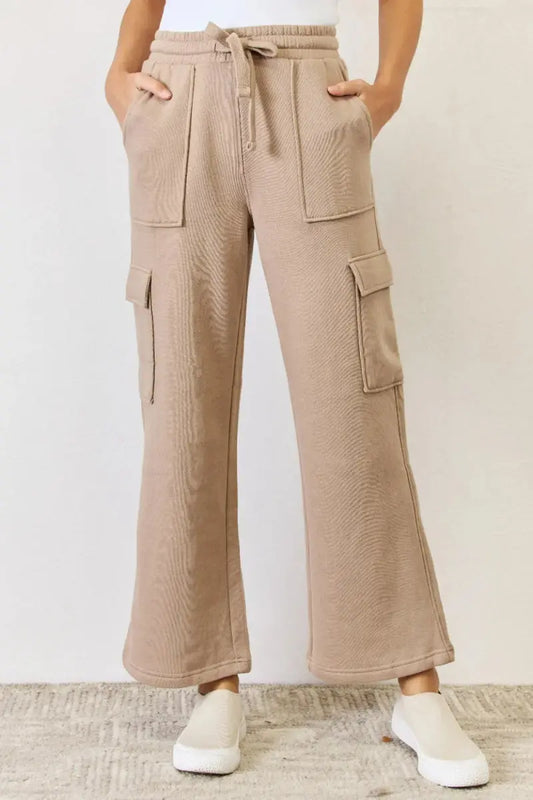 Trendsi Cargo Pants Women's Everyday High Waist Wide Leg Trousers - Comfy Fit Tan