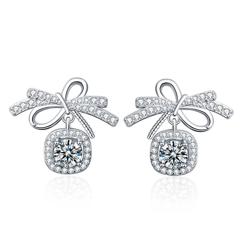 S925 Sterling Silver Moissanite Stud Earrings 0.5ct×2 Bow Fringe Dangle Women 0.5ct each style1