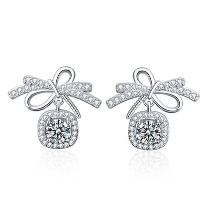 S925 Sterling Silver Moissanite Stud Earrings 0.5ct×2 Bow Fringe Dangle Women 0.5ct each style1