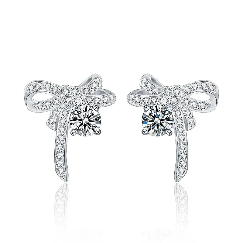 S925 Sterling Silver Moissanite Stud Earrings 0.5ct×2 Bow Fringe Dangle Women 0.5ct each style4