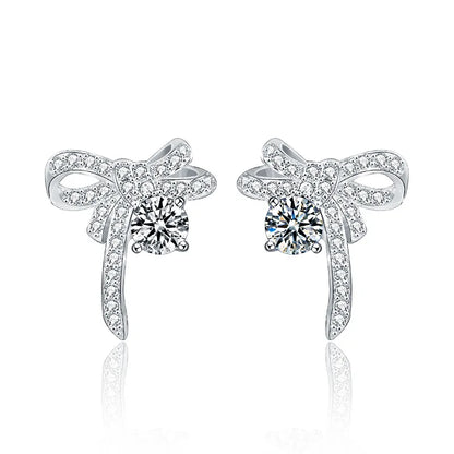 S925 Sterling Silver Moissanite Stud Earrings 0.5ct×2 Bow Fringe Dangle Women 0.5ct each style4