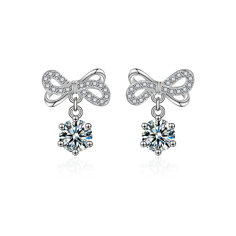 S925 Sterling Silver Moissanite Stud Earrings 0.5ct×2 Bow Fringe Dangle Women 0.5ct each style3