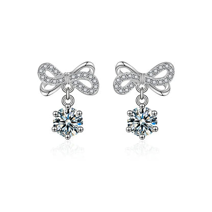 S925 Sterling Silver Moissanite Stud Earrings 0.5ct×2 Bow Fringe Dangle Women 0.5ct each style3