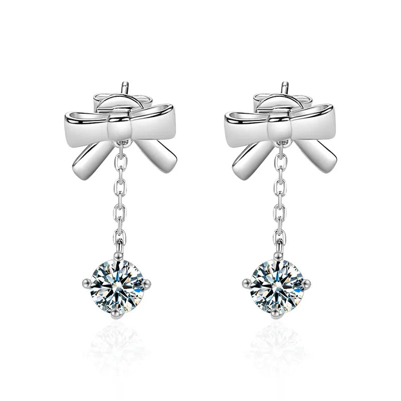 S925 Sterling Silver Moissanite Stud Earrings 0.5ct×2 Bow Fringe Dangle Women 0.5ct each style2