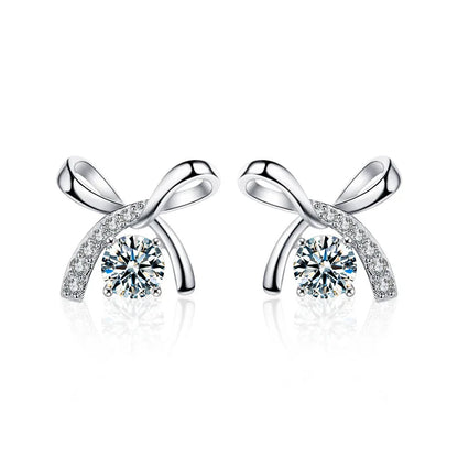 S925 Sterling Silver Moissanite Stud Earrings 0.5ct×2 Bow Fringe Dangle Women 0.1ct each
