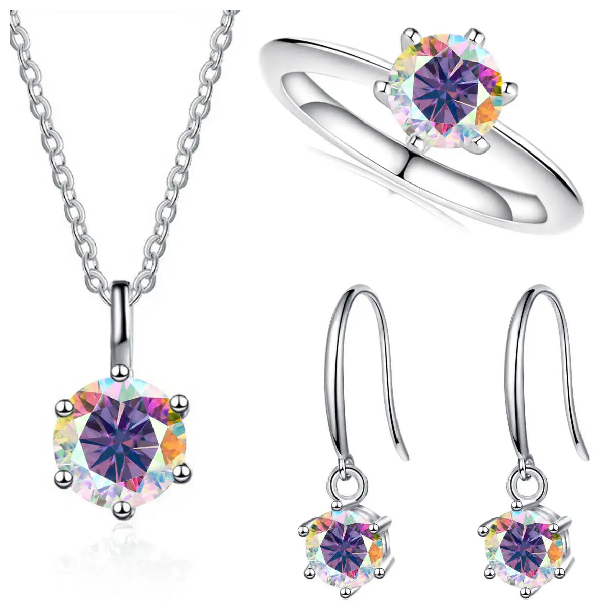 Sterling Silver 925 Moissanite Jewelry Set 2.5CT D Color Necklace Earrings AB color