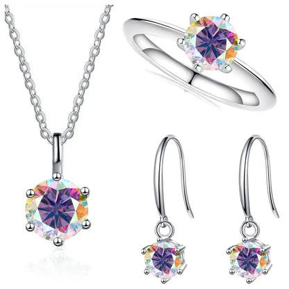 Sterling Silver 925 Moissanite Jewelry Set 2.5CT D Color Necklace Earrings AB color
