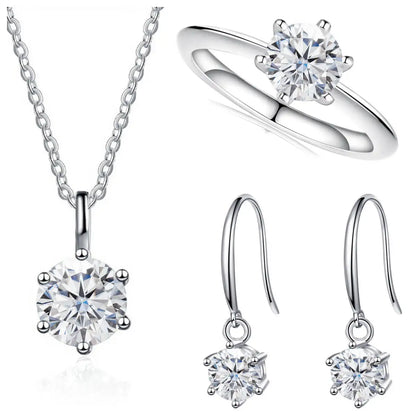 Sterling Silver 925 Moissanite Jewelry Set 2.5CT D Color Necklace Earrings white