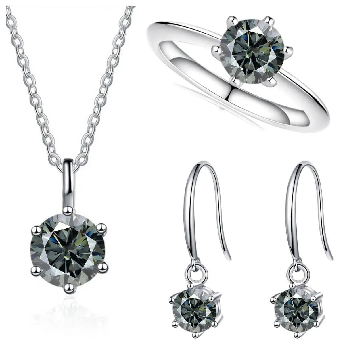 Sterling Silver 925 Moissanite Jewelry Set 2.5CT D Color Necklace Earrings gray