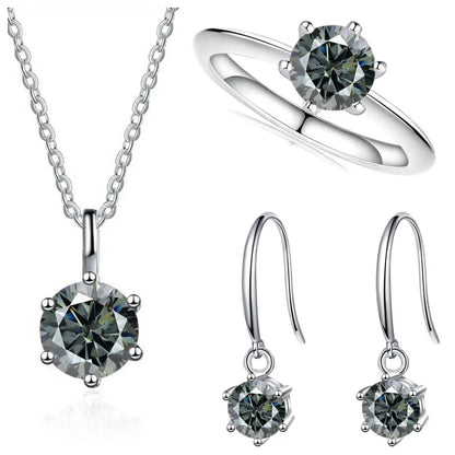 Sterling Silver 925 Moissanite Jewelry Set 2.5CT D Color Necklace Earrings gray
