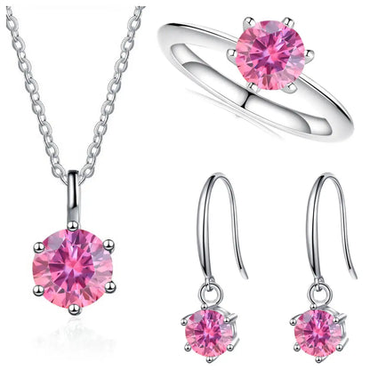 Sterling Silver 925 Moissanite Jewelry Set 2.5CT D Color Necklace Earrings pink