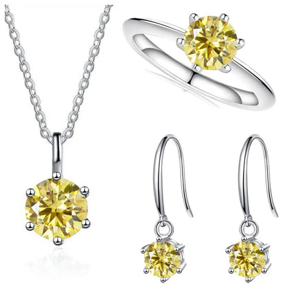 Sterling Silver 925 Moissanite Jewelry Set 2.5CT D Color Necklace Earrings lemonyellow